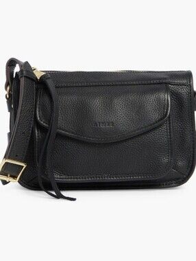 AIMEE KESTENBERG Muse  Cargo Leather Black Crossbody Bag Goldtone Hardware